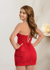 Edith |Bodycon Lace Mini Red Homecoming Dress - US0 - PromDressClub